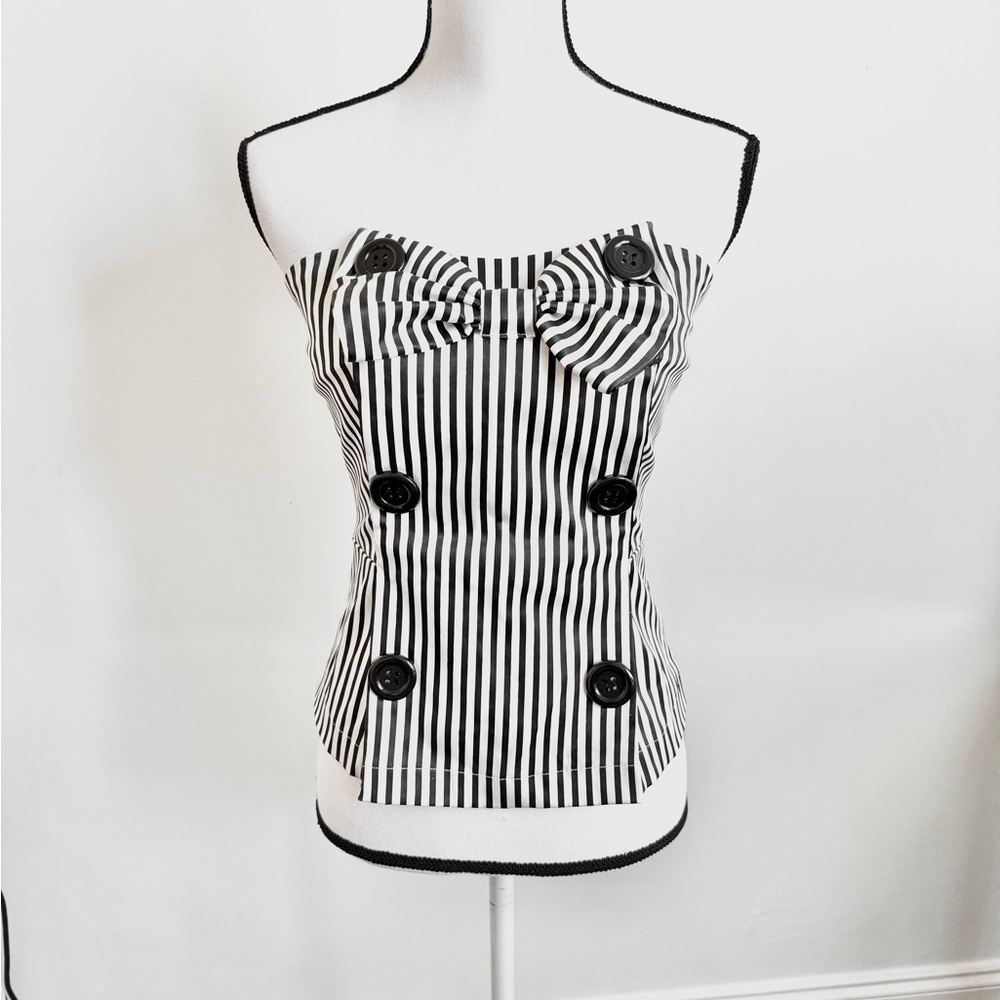 Black and White Striped Buttoned Women's Top